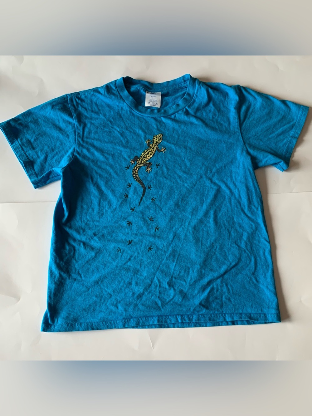 Youth Port & Company Blue Lizard T-Shirt Medium (9-10) Gecko Graphic Tee